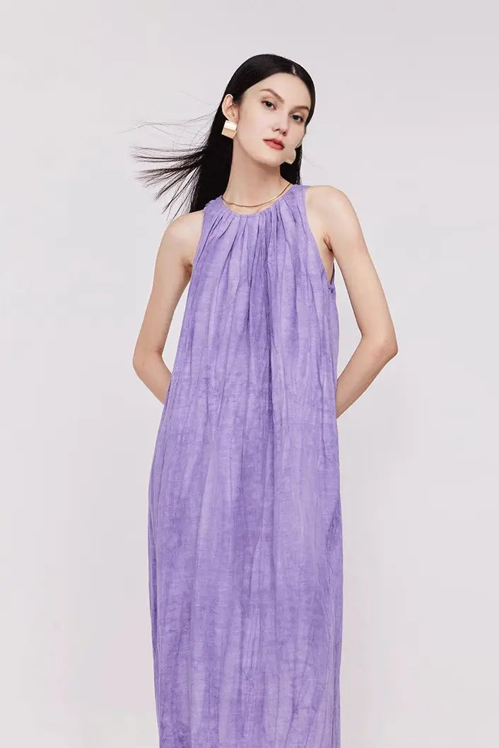 Tie Dye Sleeveless Linen Midi Dress