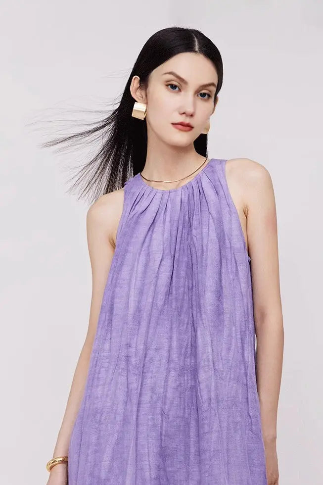 Tie Dye Sleeveless Linen Midi Dress