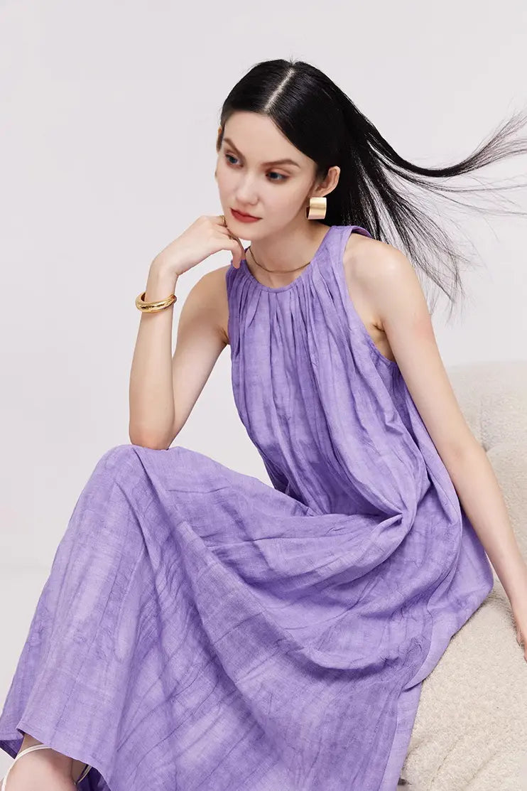 Tie Dye Sleeveless Linen Midi Dress
