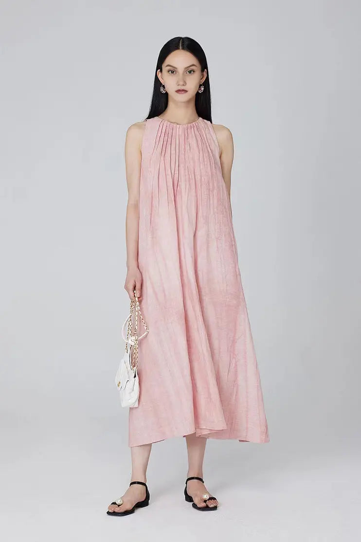 Tie Dye Sleeveless Linen Midi Dress