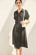 Women's Heavyweight Mulberry Silk Polka Dot Printed Silk Long Dress