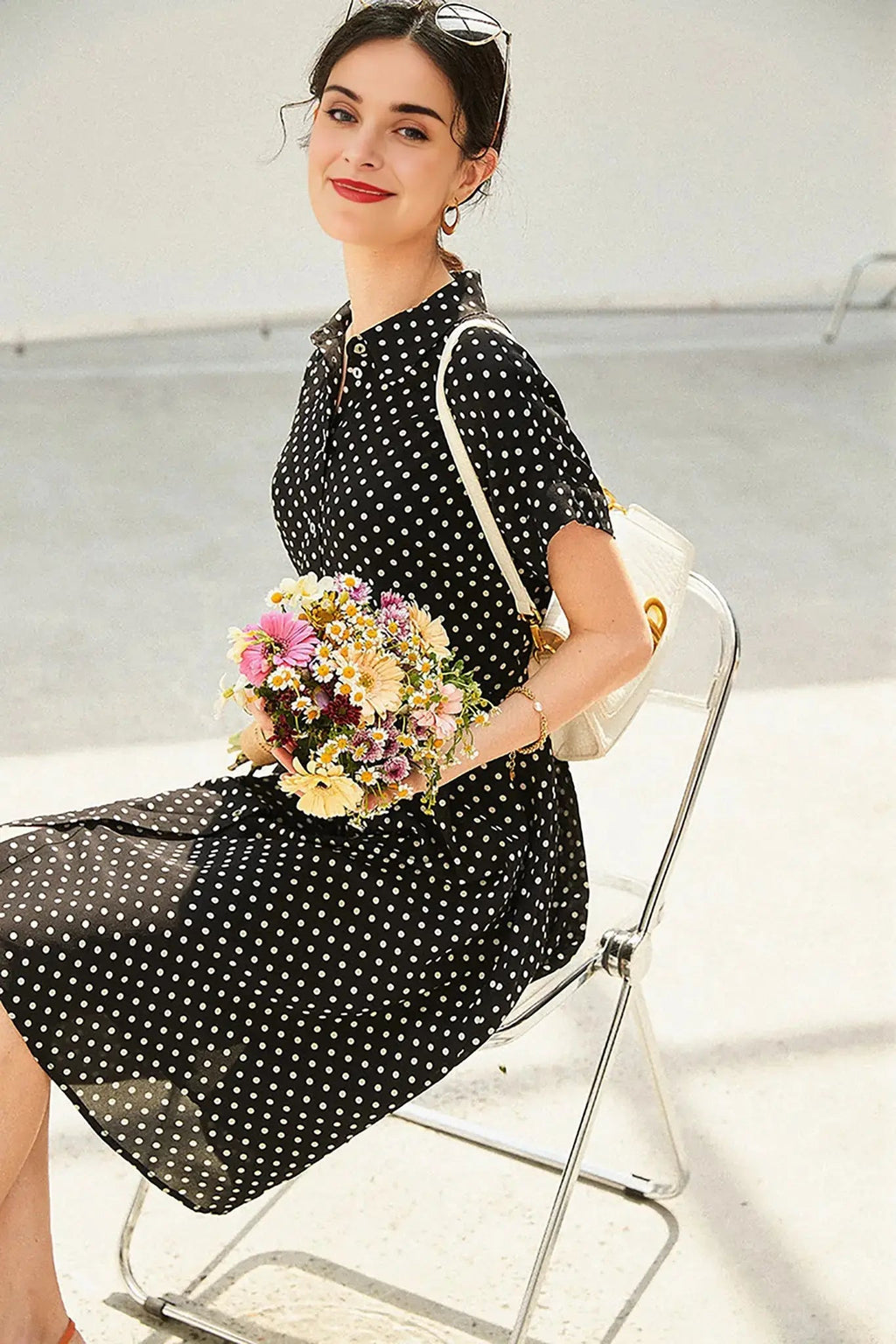 Women's Heavyweight Mulberry Silk Polka Dot Printed Silk Long Dress
