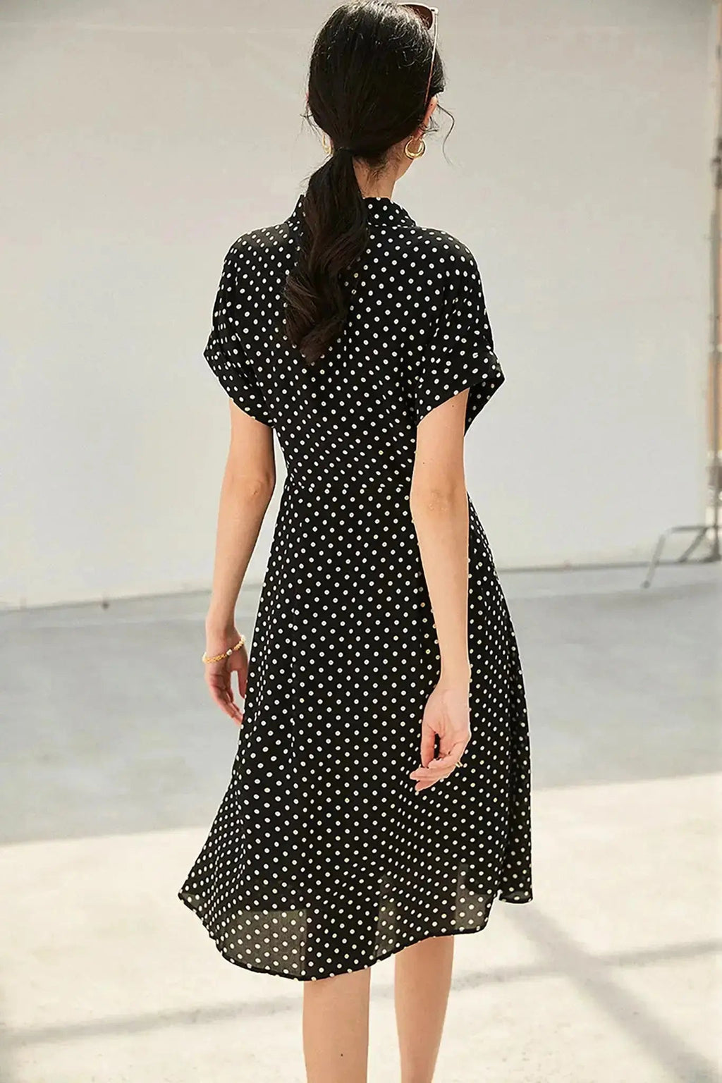 Women's Heavyweight Mulberry Silk Polka Dot Printed Silk Long Dress