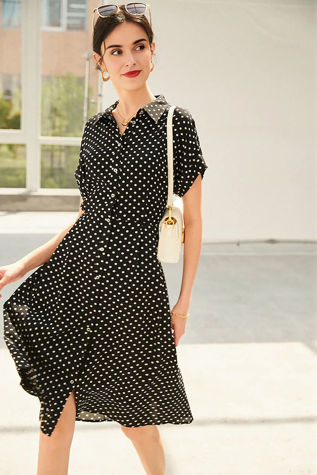 Women's Heavyweight Mulberry Silk Polka Dot Printed Silk Long Dress