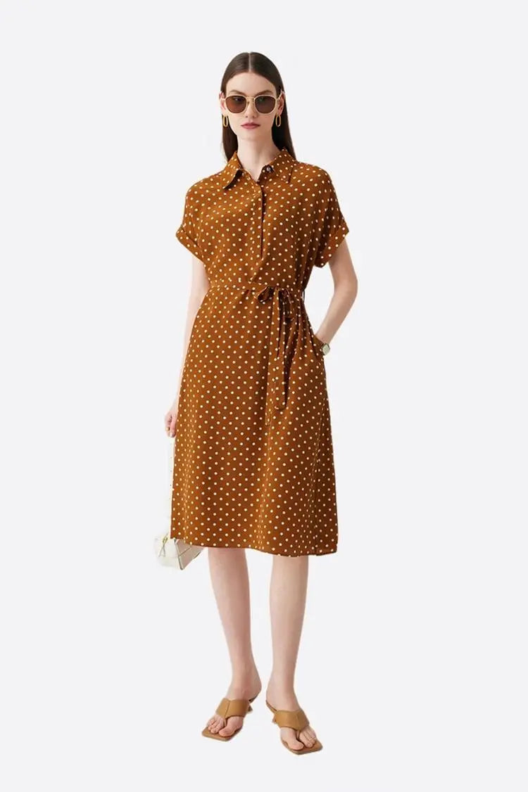 Women's Heavyweight Mulberry Silk Polka Dot Printed Silk Long Dress