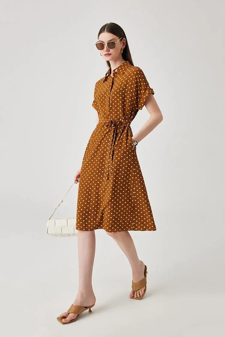 Women's Heavyweight Mulberry Silk Polka Dot Printed Silk Long Dress