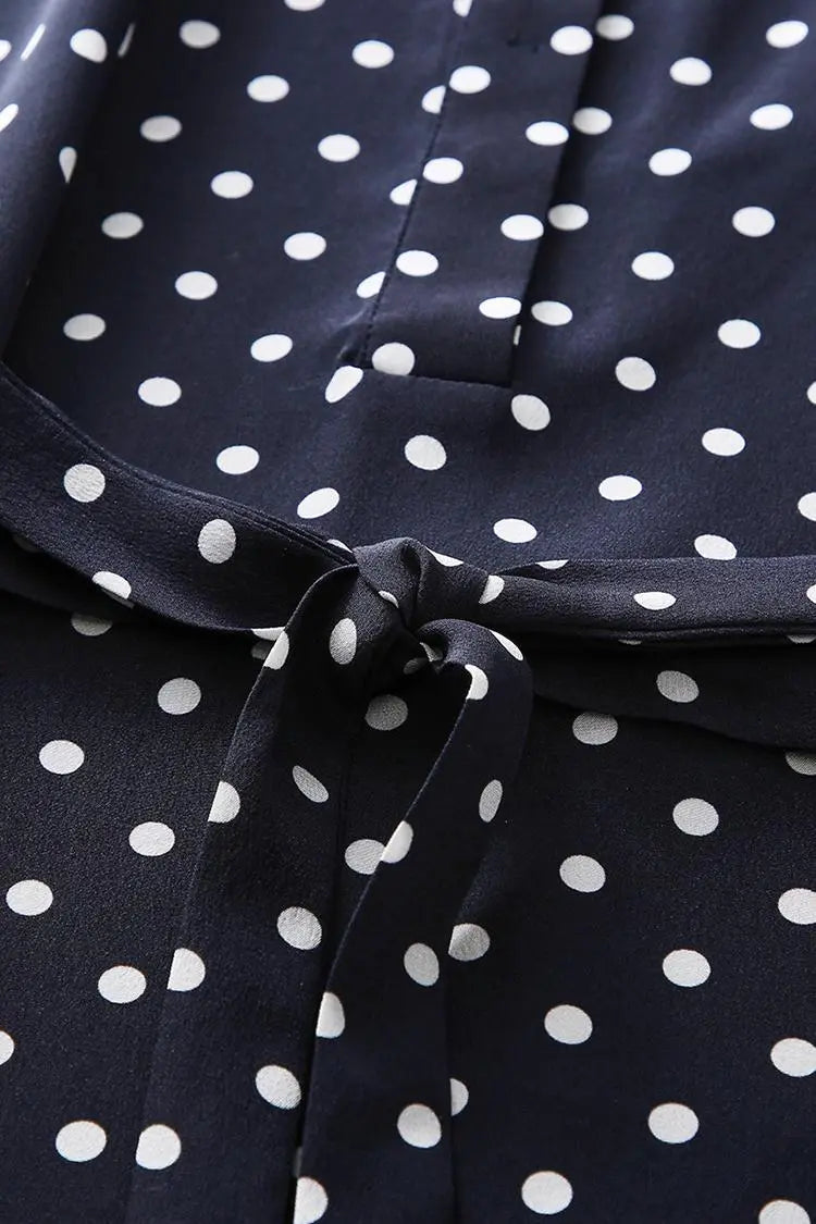 Women's Heavyweight Mulberry Silk Polka Dot Printed Silk Long Dress