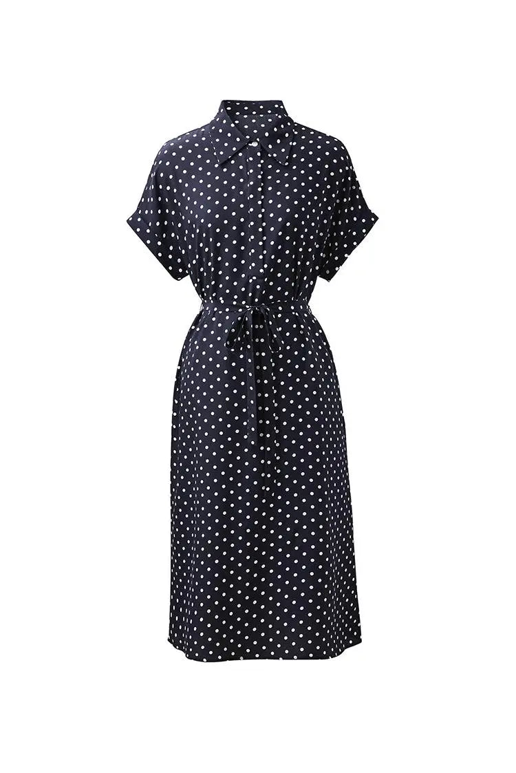 Women's Heavyweight Mulberry Silk Polka Dot Printed Silk Long Dress