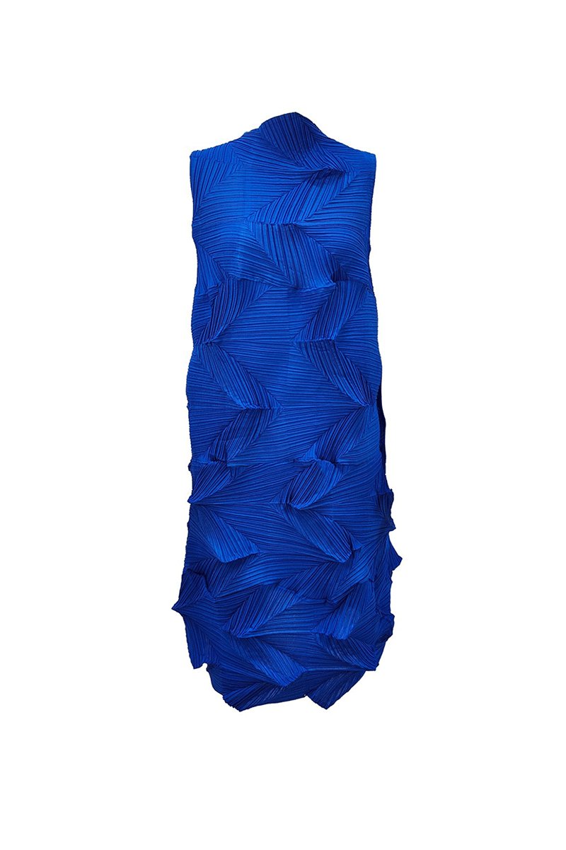 Designer Inspired Pleated Sleeveless Midi Dress in Blue