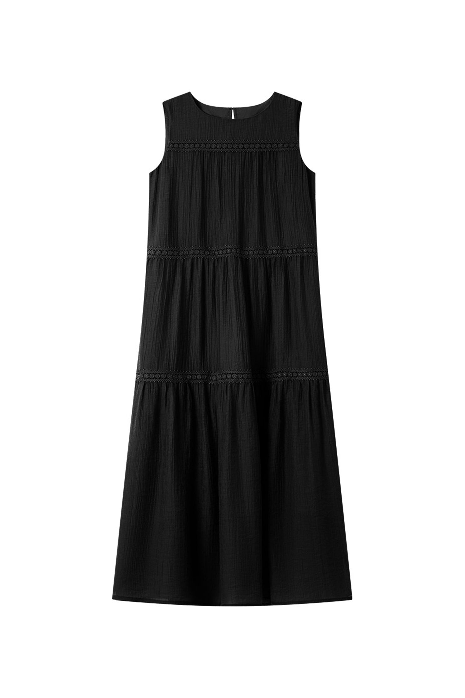 Blue Tiered Sleeveless Tank Midi Dress with Embroidered Detail