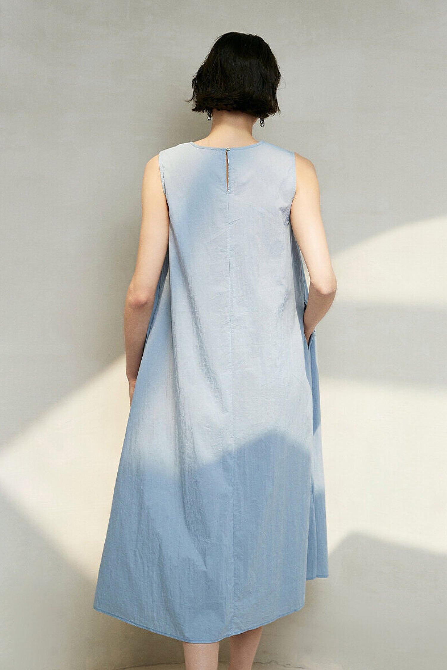 Causal Summer Pleat Textured Light Pink Midi Tank Dress