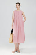 Causal Summer Pleat Textured Light Pink Midi Tank Dress