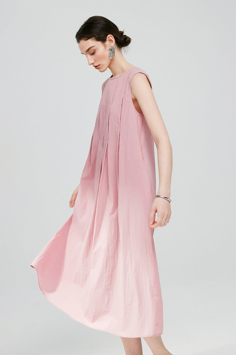 Causal Summer Pleat Textured Light Pink Midi Tank Dress