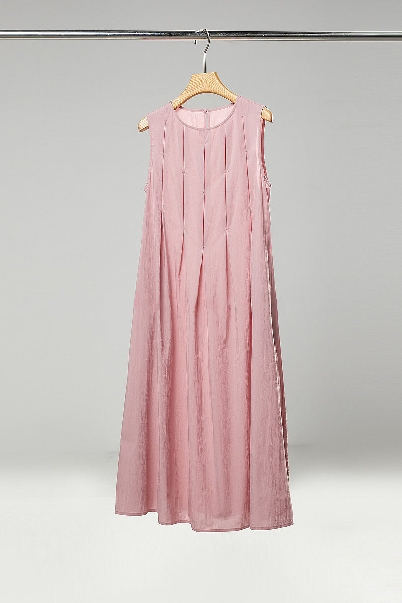 Causal Summer Pleat Textured Light Pink Midi Tank Dress