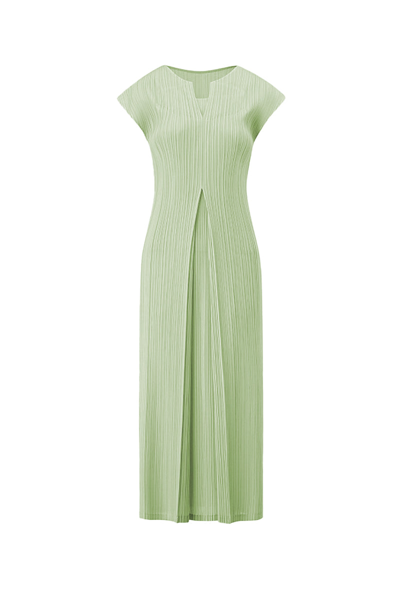 Designer Inspired Pleated Cap-Sleeve Midi Dress