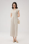 Designer Inspired Pleated Cap-Sleeve Midi Dress