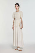 Fit & Flare Ruffled Puff-Sleeve Smocked-Waist Maxi Dress