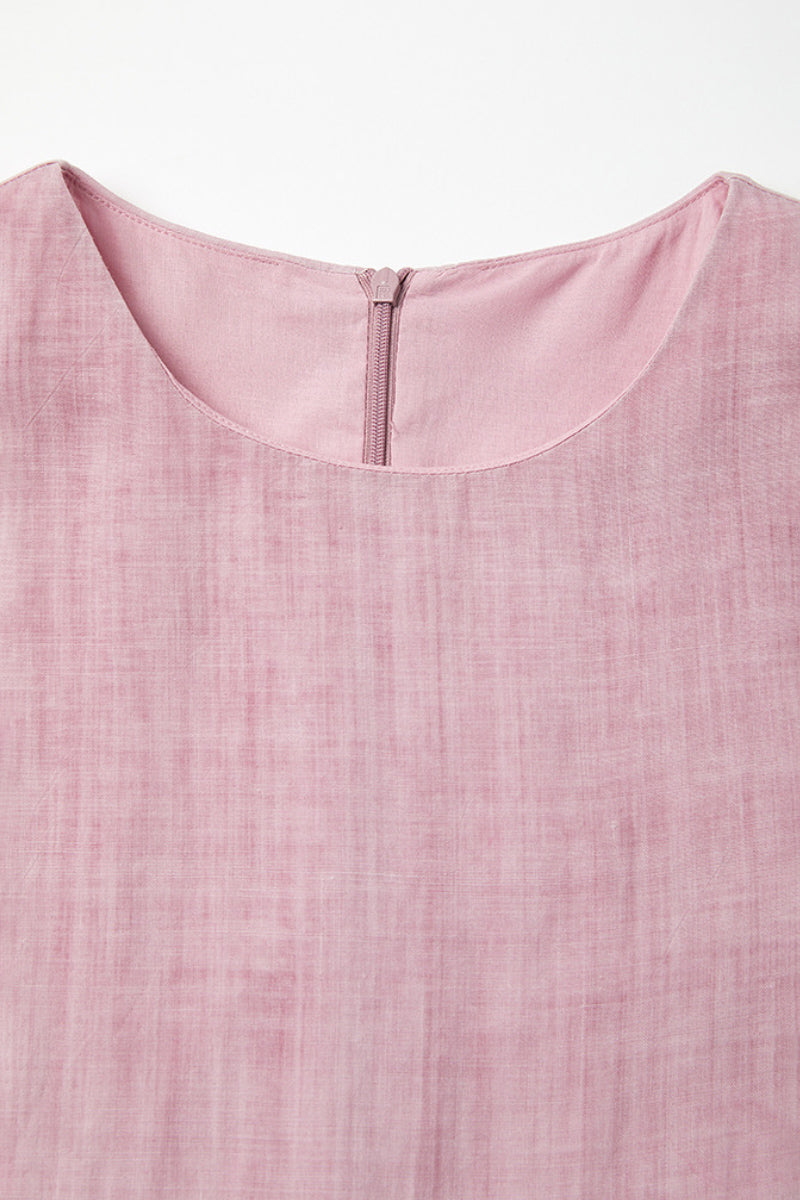 Pink Ramie-Tencel Tiered Swing Beach Tank Midi Dress