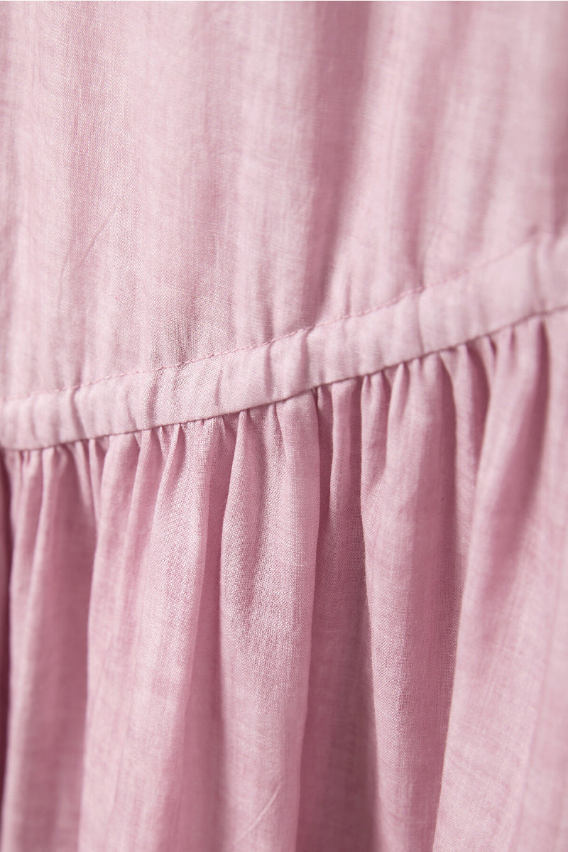 Pink Ramie-Tencel Tiered Swing Beach Tank Midi Dress