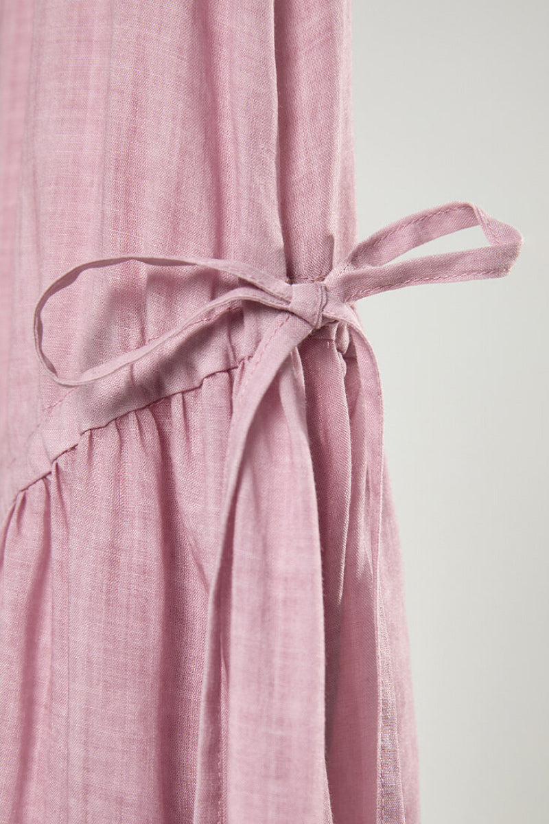 Pink Ramie-Tencel Tiered Swing Beach Tank Midi Dress