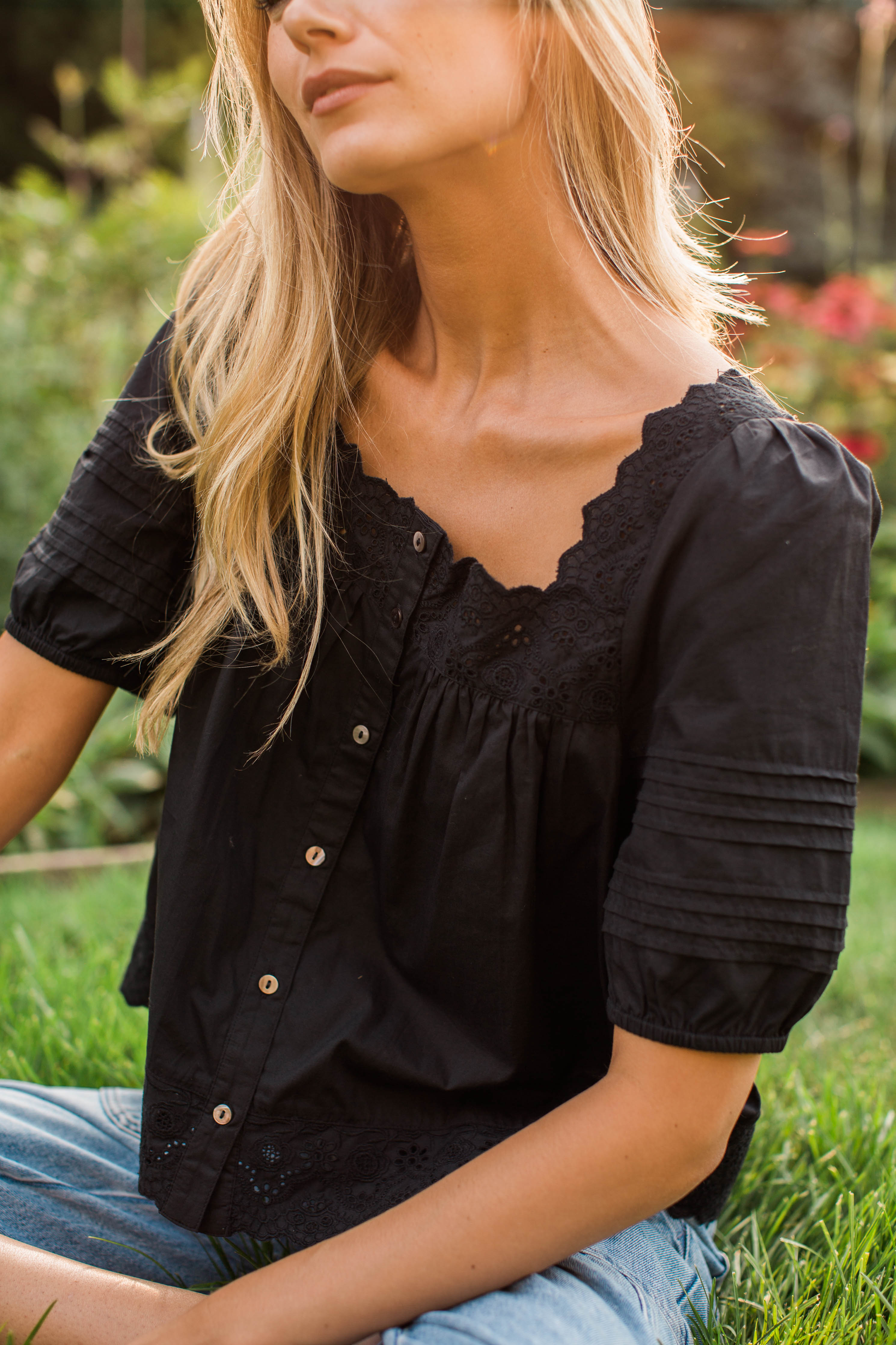 Liza Schiffli Eyelet Top - Black