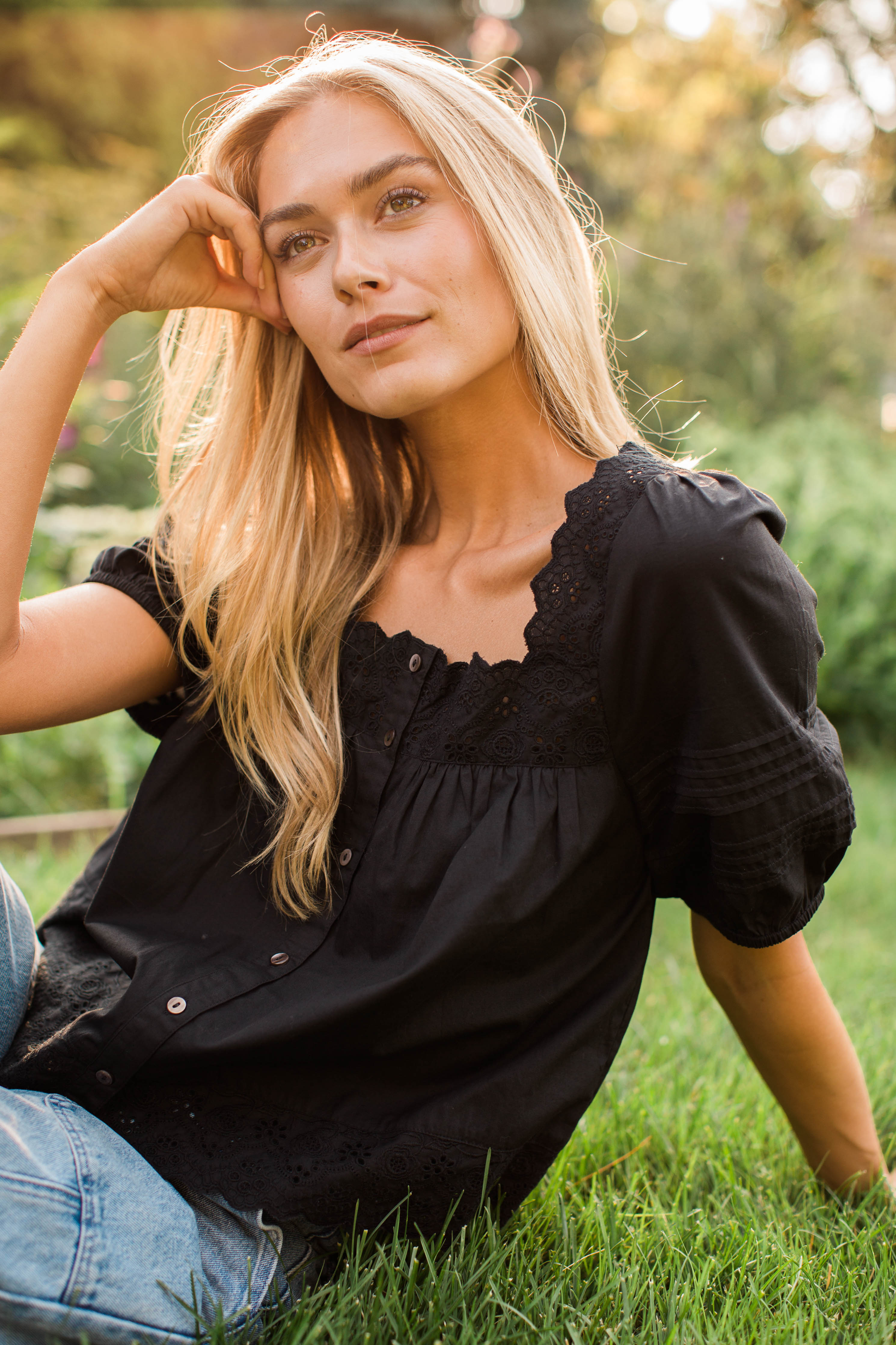 Liza Schiffli Eyelet Top - Black