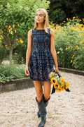 Sara Smocked Shortie Dress - Navy Bandana