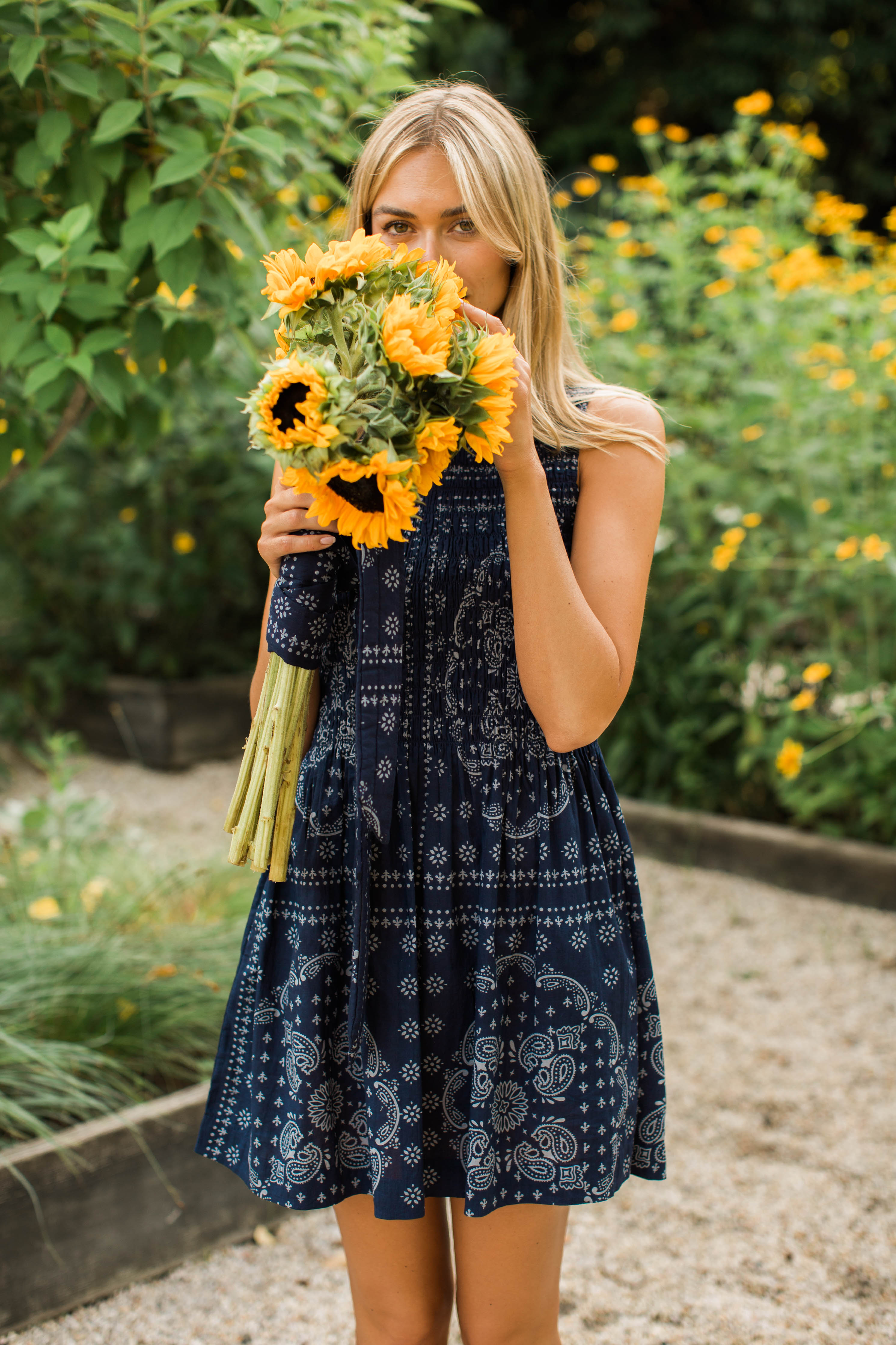 Sara Smocked Shortie Dress - Navy Bandana