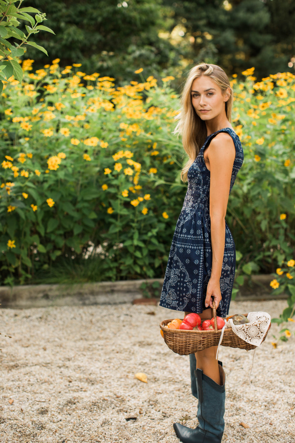 Sara Smocked Shortie Dress - Navy Bandana
