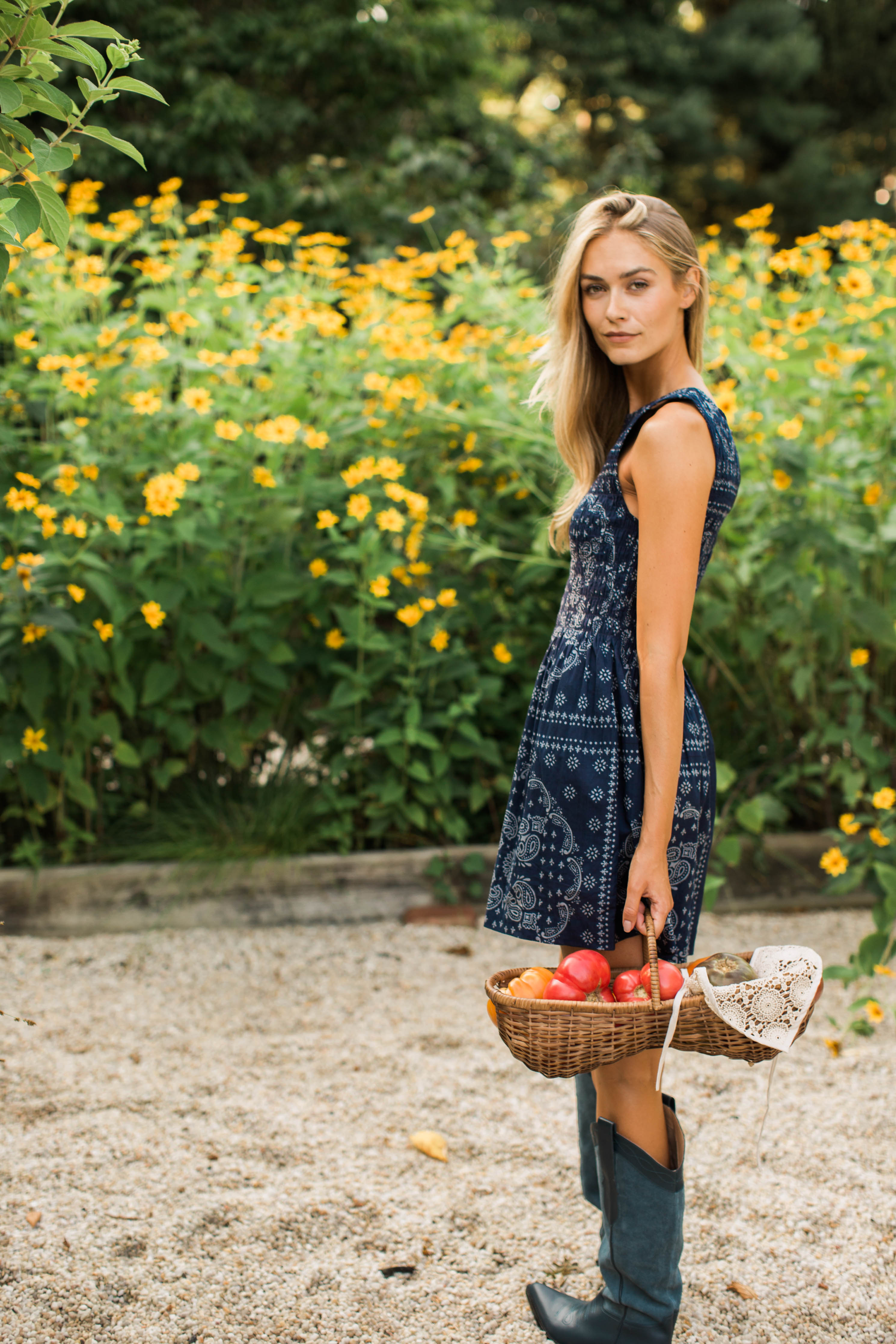 Sara Smocked Shortie Dress - Navy Bandana