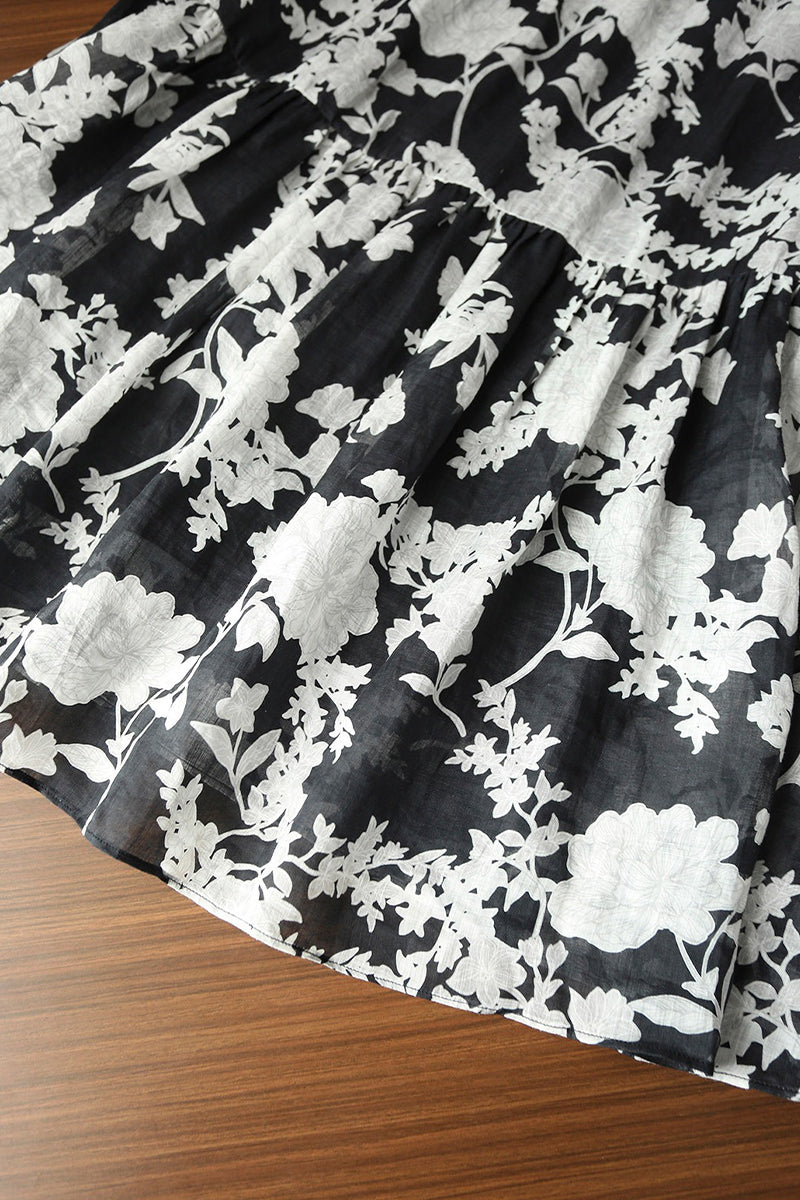 Ramie Floral Tiered Sleeveless Trapeze Midi Dress