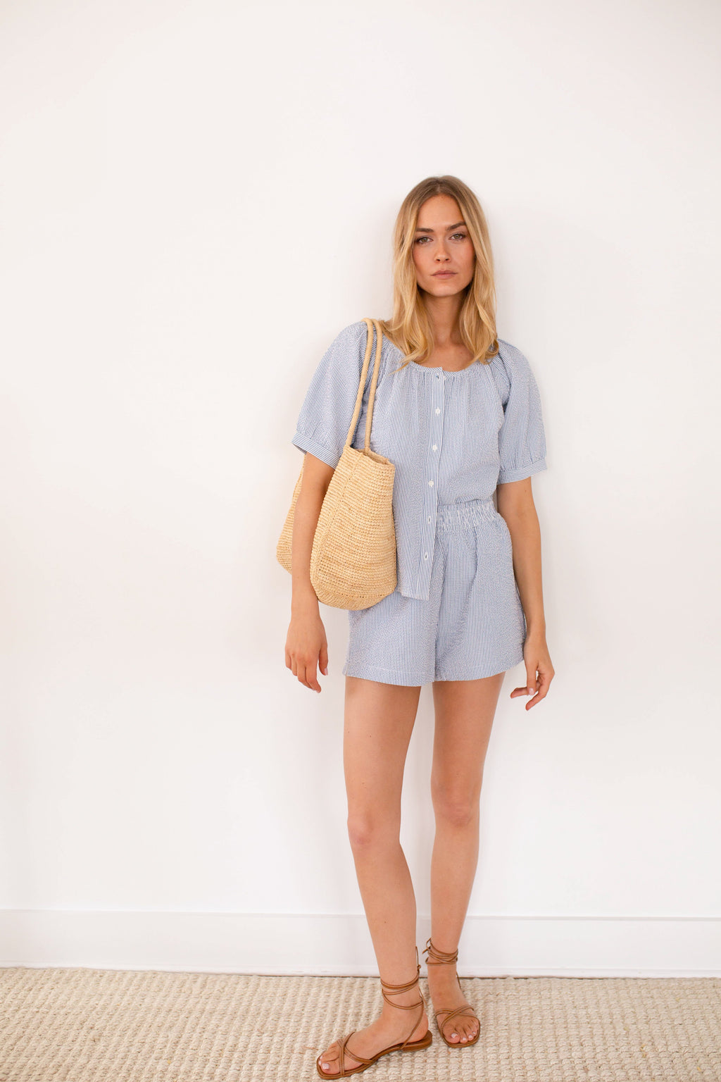 Ava Shorts - Blue Seersucker