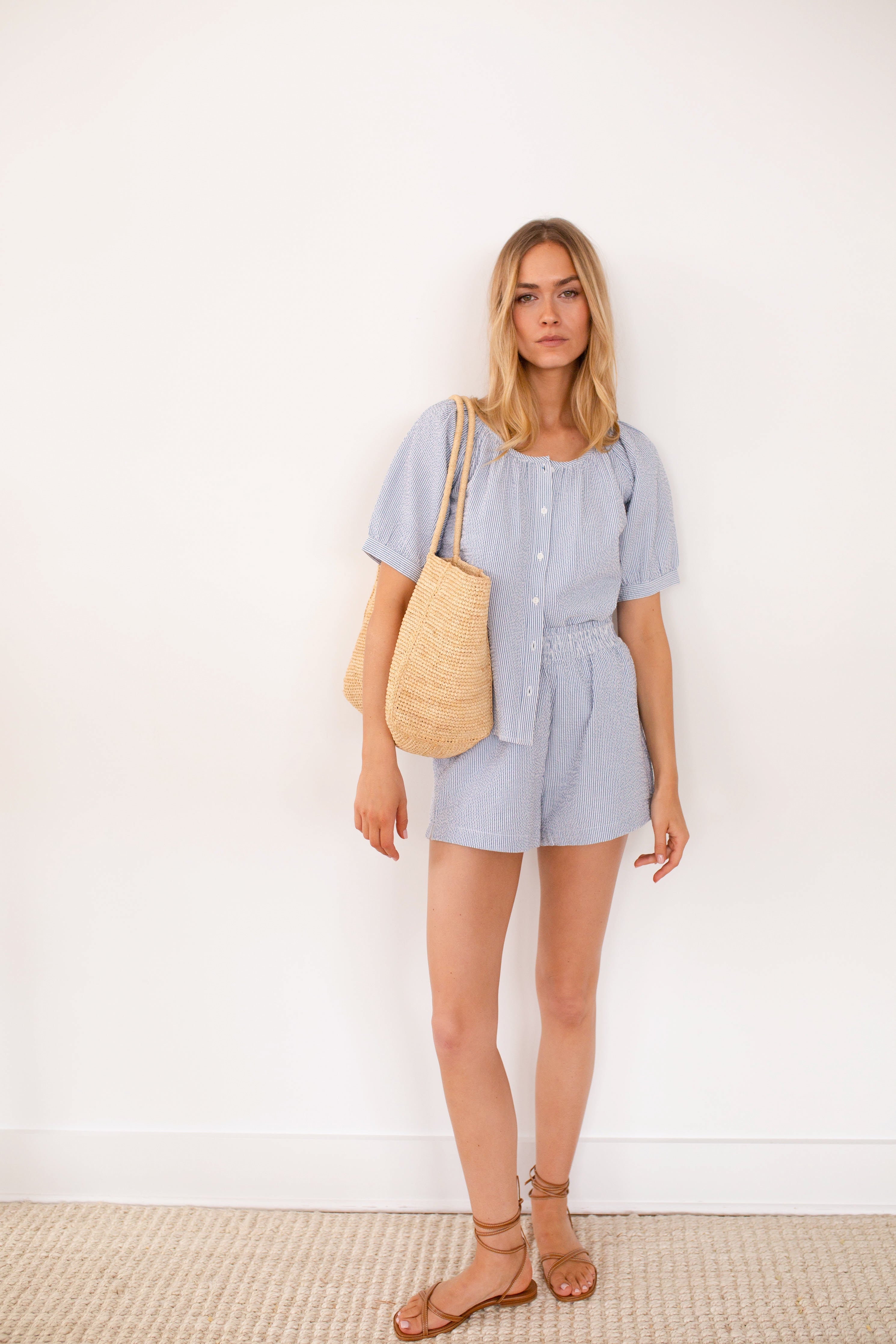Ava Shorts - Blue Seersucker