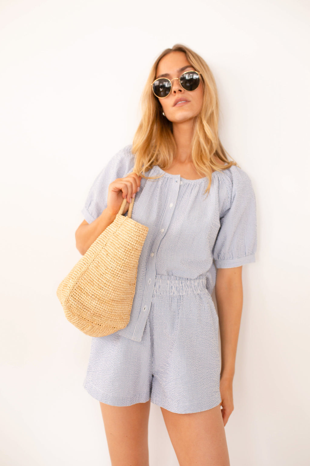 Ava Shorts - Blue Seersucker
