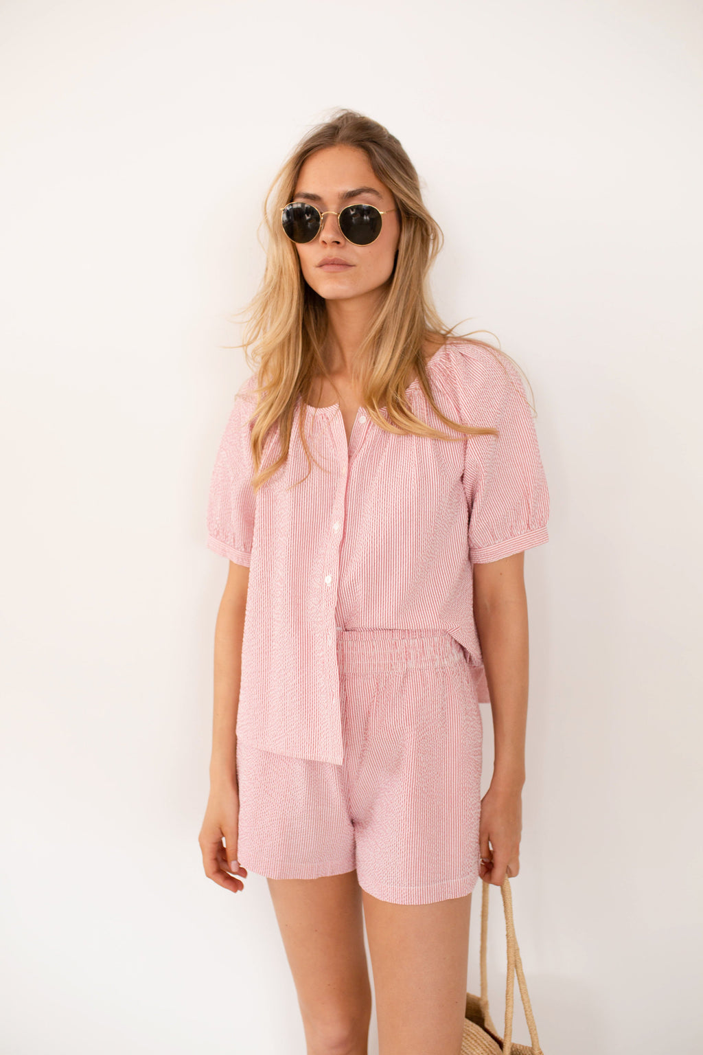 Ava Shorts - Red Seersucker